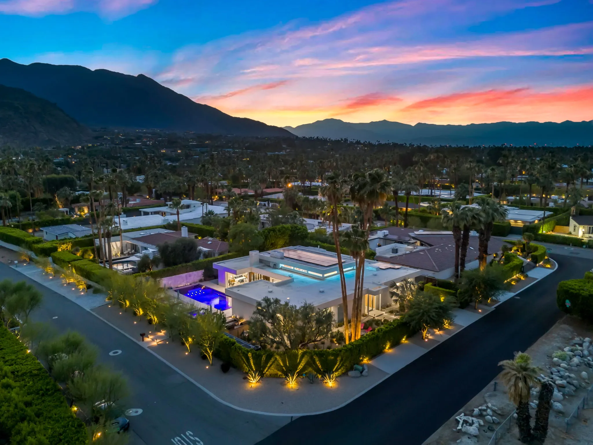 High-end remodel in Old Las Palmas, Palm Springs, at dusk